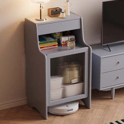 Scandinavian Oak Glass Rectangular 2-Tier Side Table — Gray