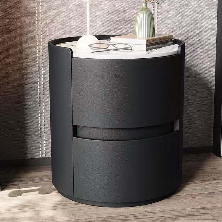 Scandinavian Faux Leather 2-Drawer Nightstand