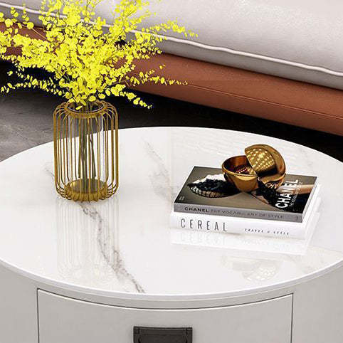 Scandinavian Sintered Stone 3-Drawer End Table — Light Gray / C