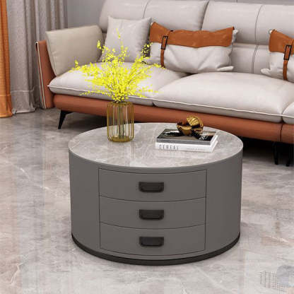 Scandinavian Sintered Stone 3-Drawer End Table — White / B