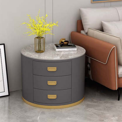 Scandinavian Sintered Stone 3-Drawer End Table — White / C