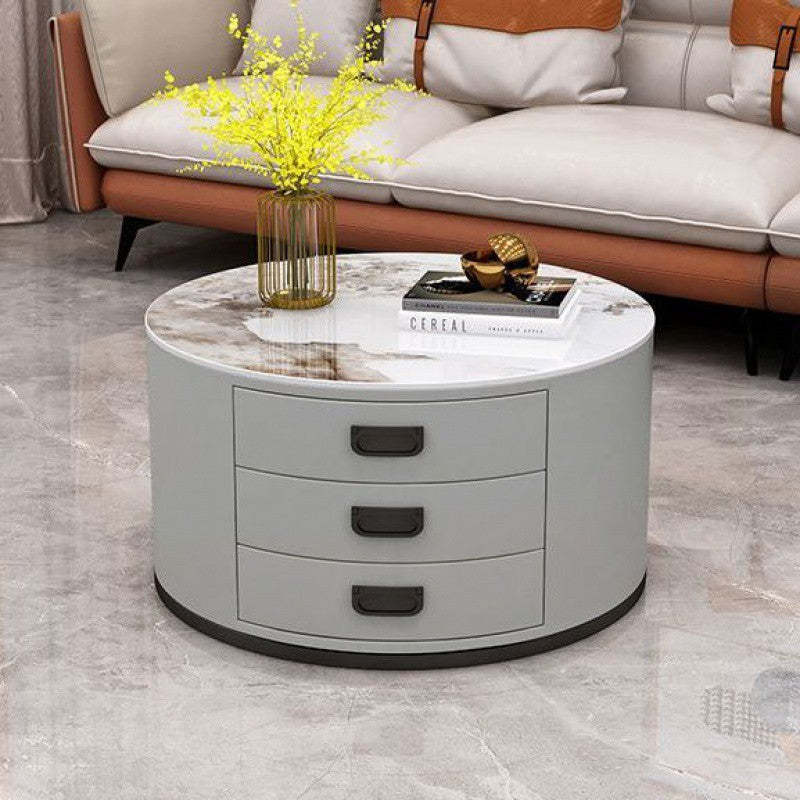 Scandinavian Sintered Stone 3-Drawer End Table — White / A