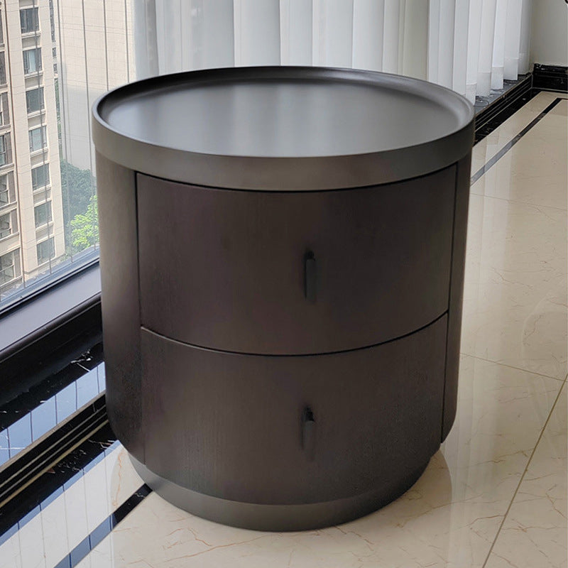 Minimalist Ash Wood Round 2-Drawer Nightstand