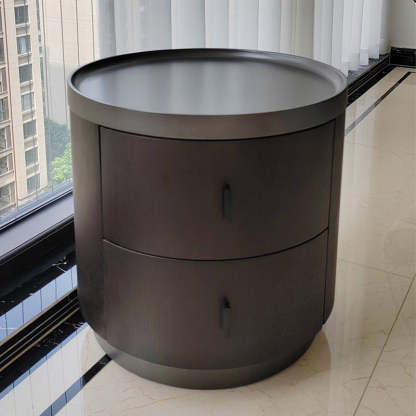 Minimalist Ash Wood Round 2-Drawer Nightstand