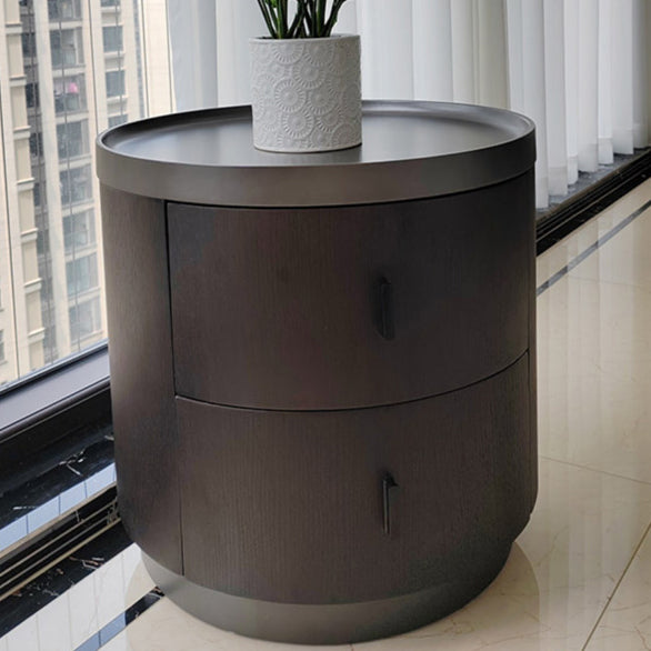 Minimalist Ash Wood Round 2-Drawer Nightstand — Black