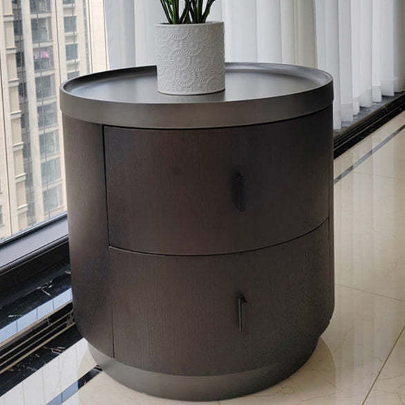 Minimalist Ash Wood Round 2-Drawer Nightstand — Black