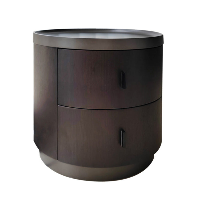 Minimalist Ash Wood Round 2-Drawer Nightstand
