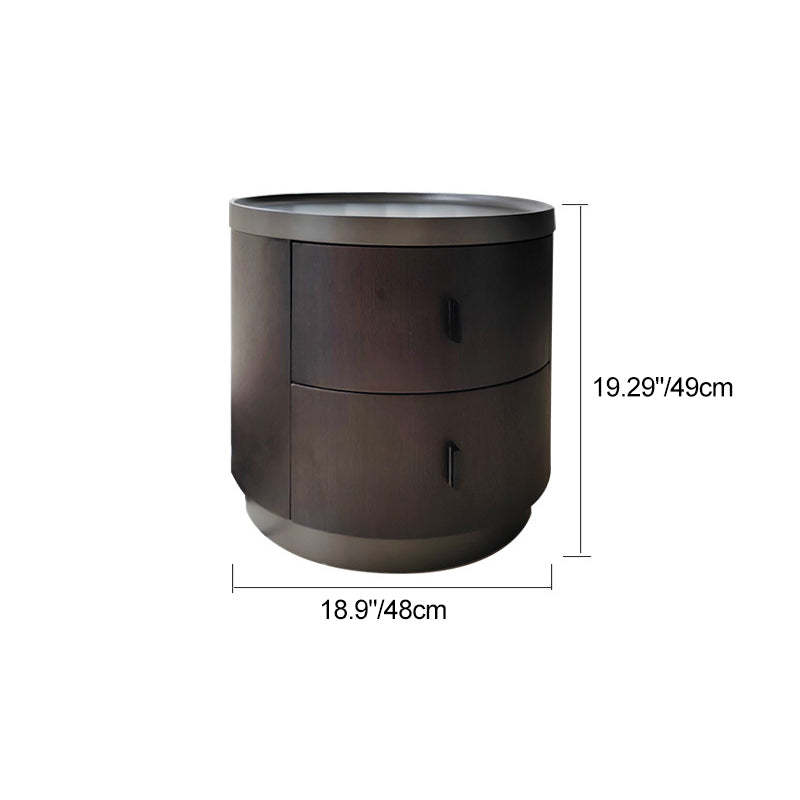 Minimalist Ash Wood Round 2-Drawer Nightstand