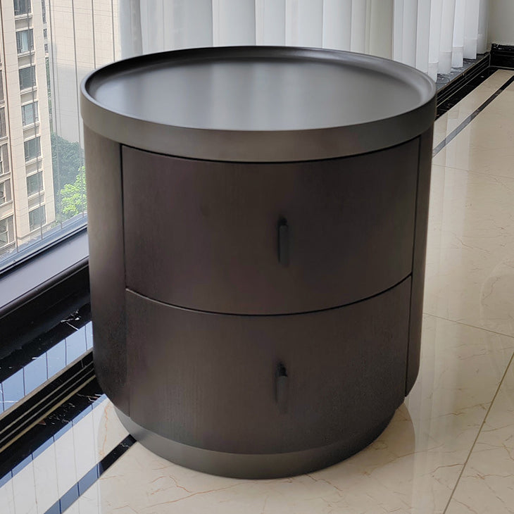 Minimalist Ash Wood Round 2-Drawer Nightstand