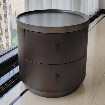 Minimalist Ash Wood Round 2-Drawer Nightstand