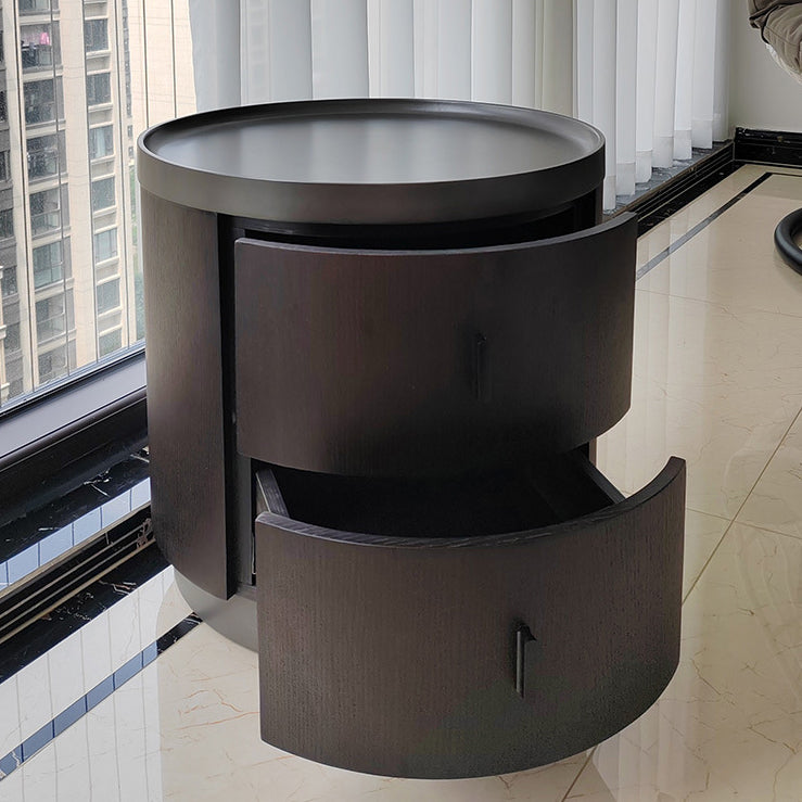 Minimalist Ash Wood Round 2-Drawer Nightstand