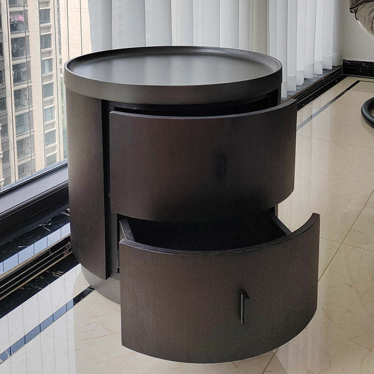 Minimalist Ash Wood Round 2-Drawer Nightstand