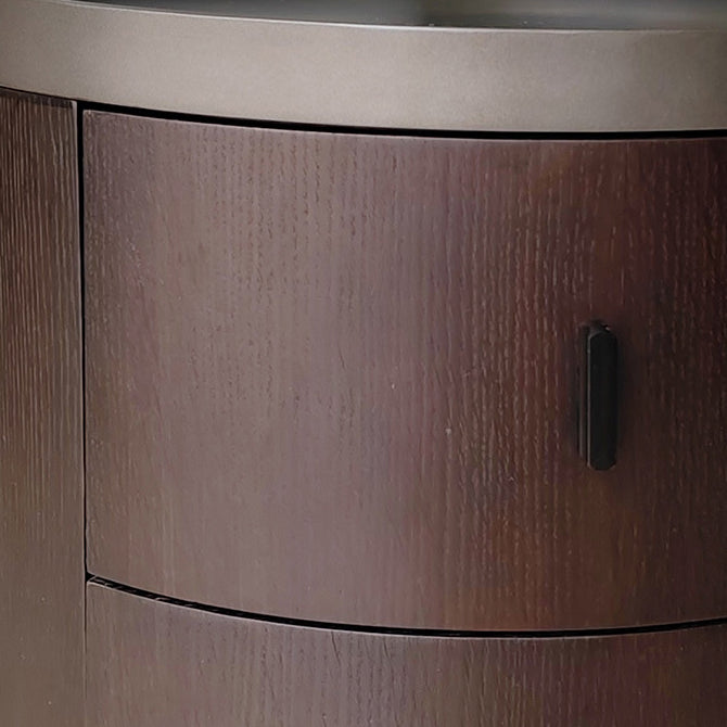 Minimalist Ash Wood Round 2-Drawer Nightstand