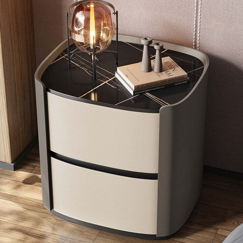 Minimalist Sintered Stone 2-Drawer Nightstand — White