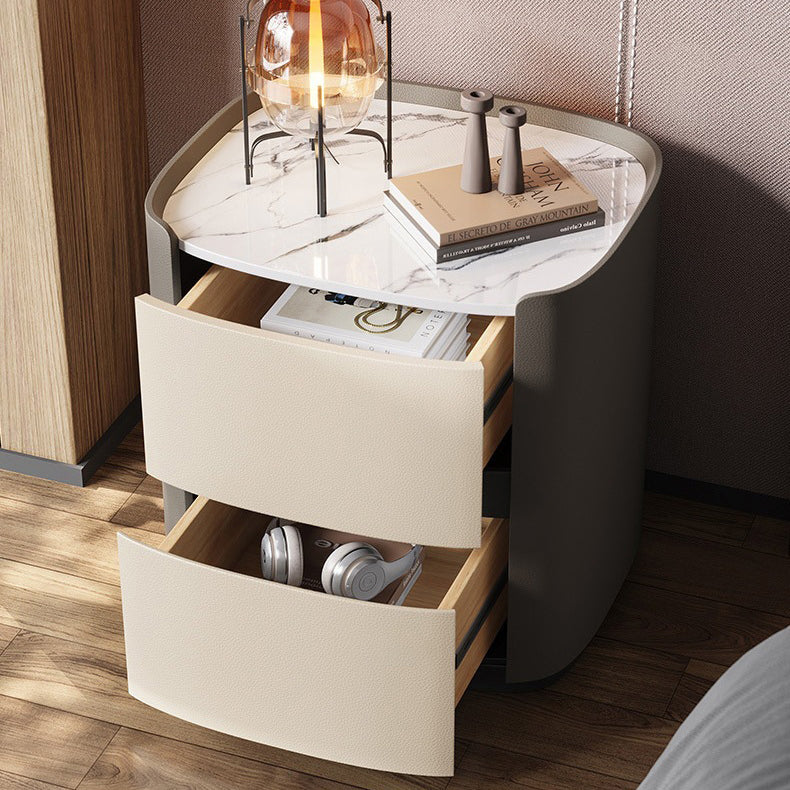 Minimalist Sintered Stone 2-Drawer Nightstand — Gray + White