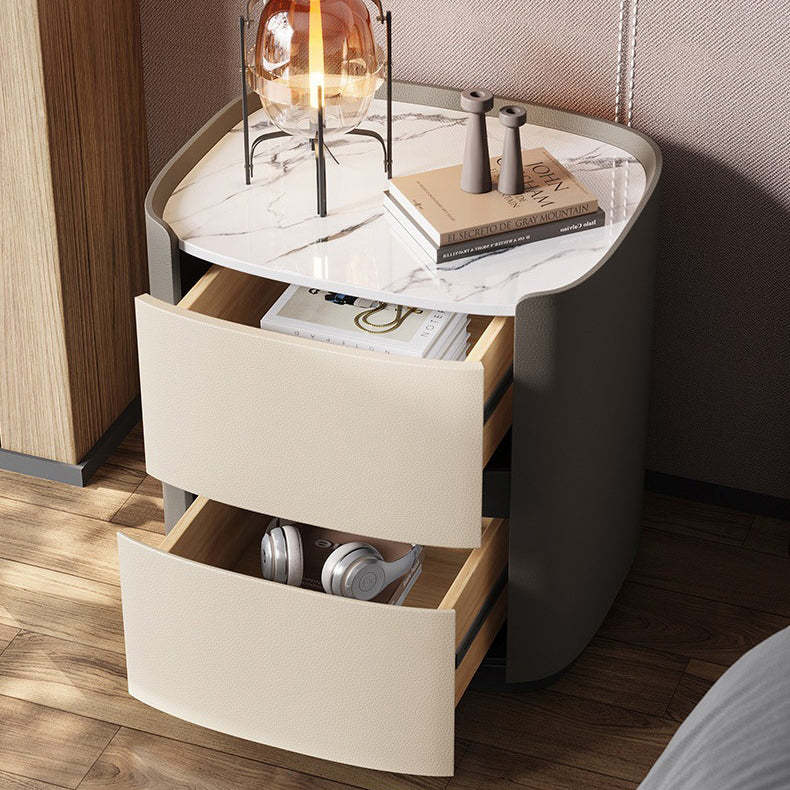 Minimalist Sintered Stone 2-Drawer Nightstand — Gray + White