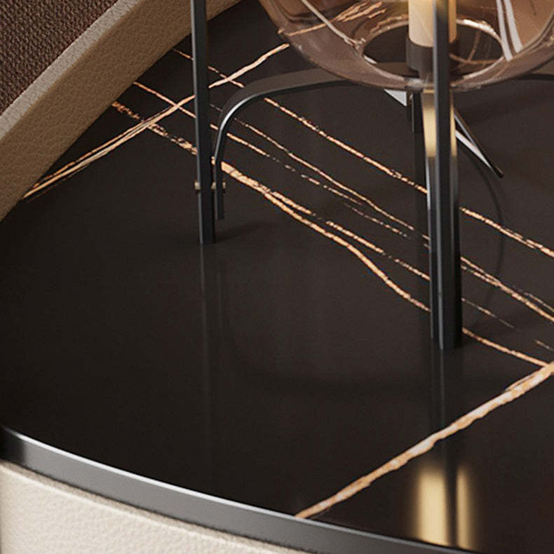 Minimalist Sintered Stone 2-Drawer Nightstand — Champagne Color