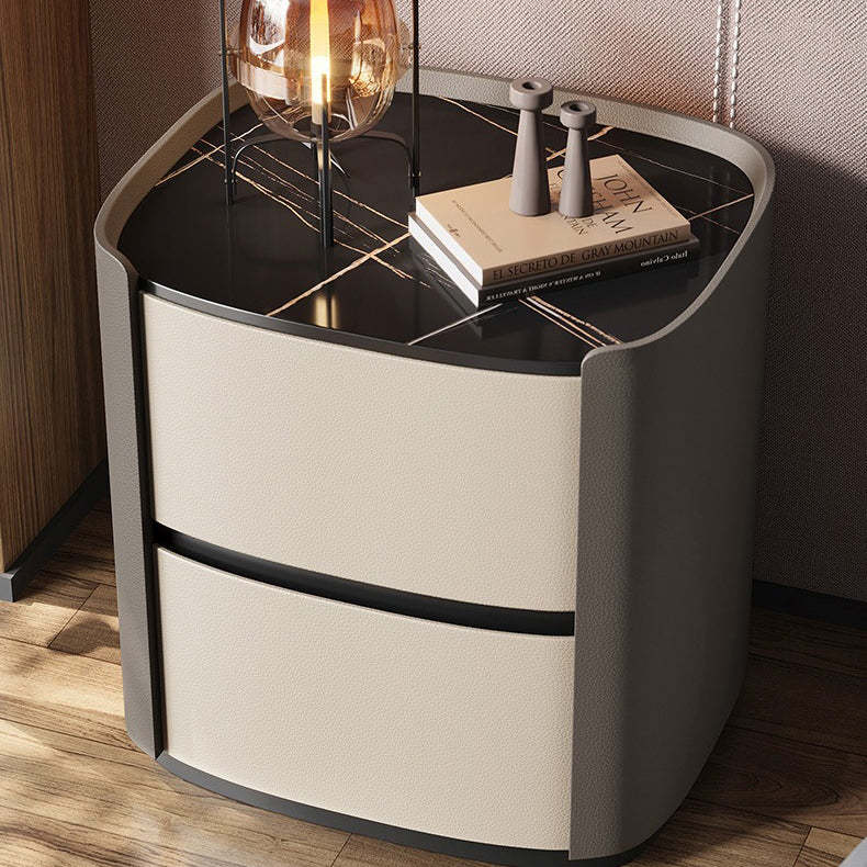 Minimalist Sintered Stone 2-Drawer Nightstand — Black