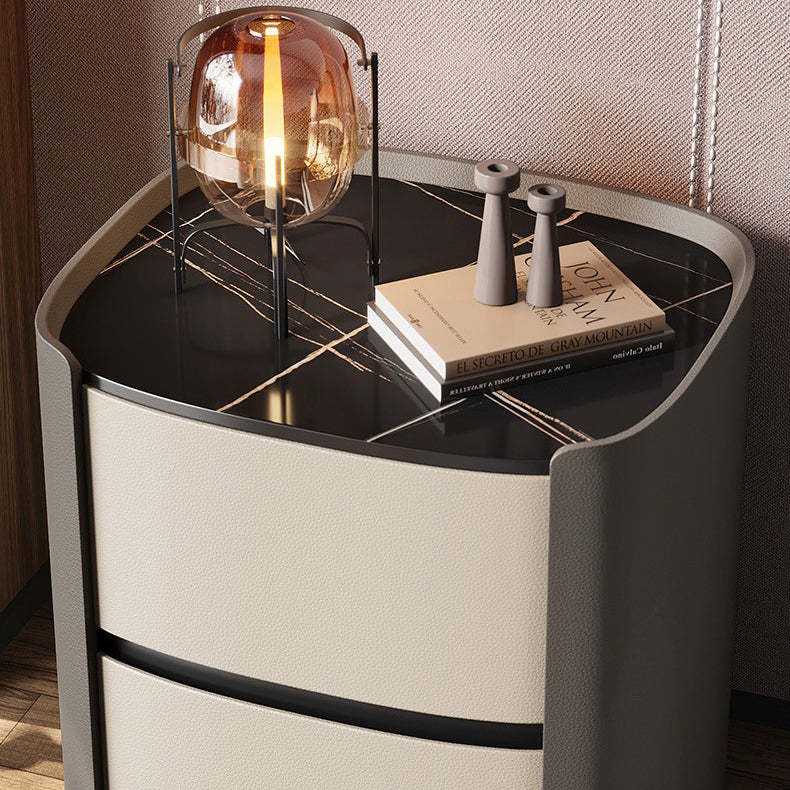 Minimalist Sintered Stone 2-Drawer Nightstand — White