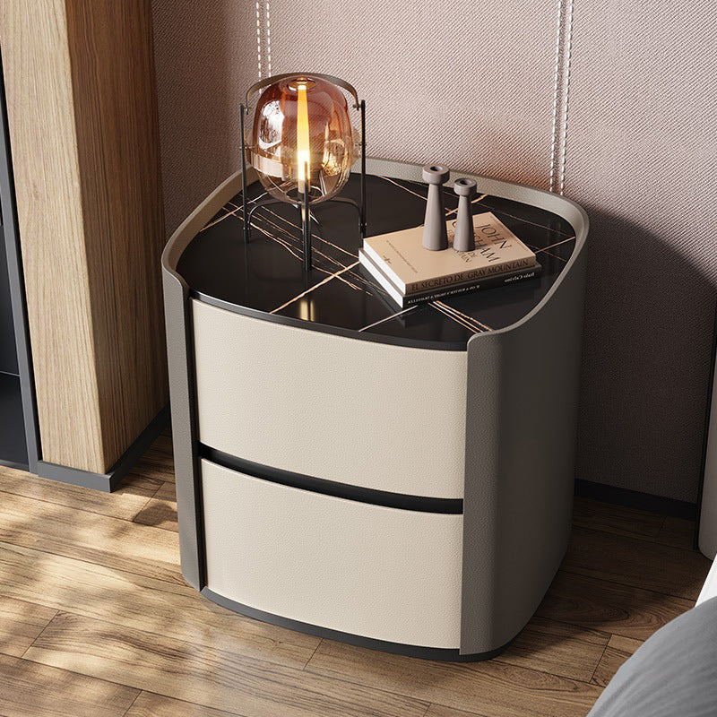 Minimalist Sintered Stone 2-Drawer Nightstand — Champagne Color