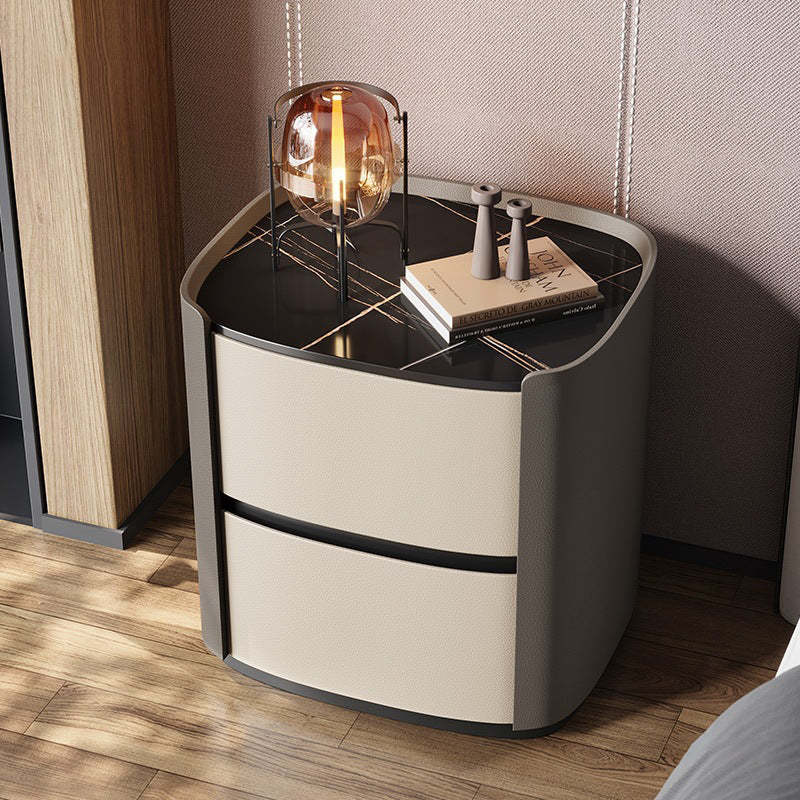 Minimalist Sintered Stone 2-Drawer Nightstand — Champagne Color