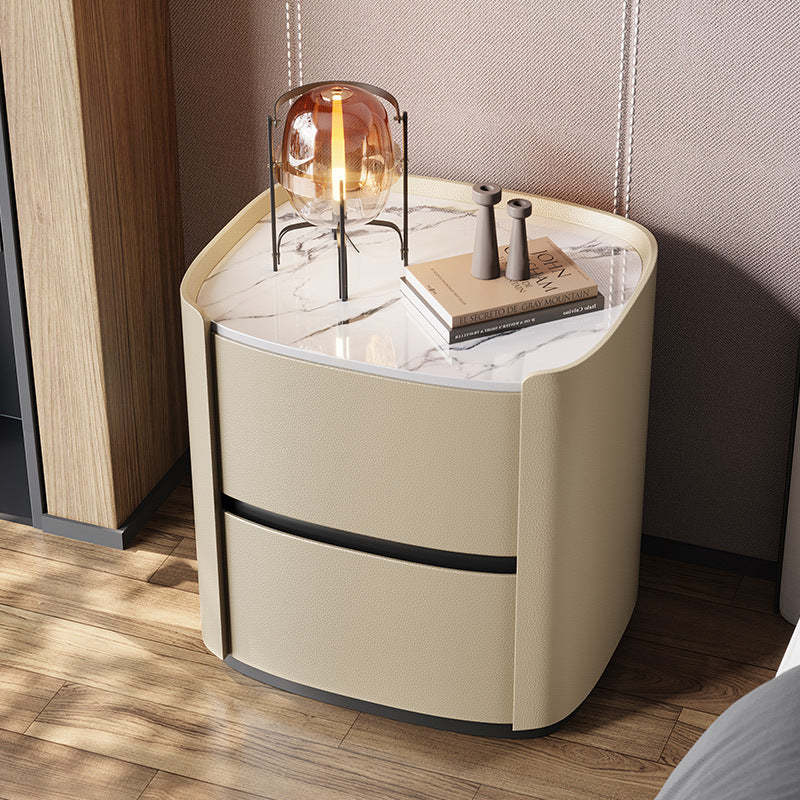 Minimalist Sintered Stone 2-Drawer Nightstand — Gray