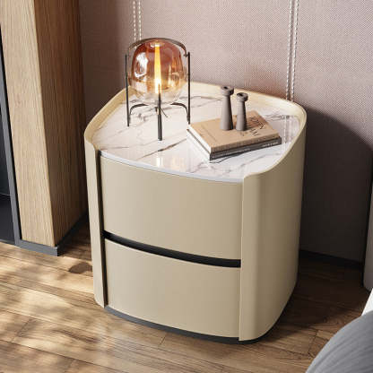 Minimalist Sintered Stone 2-Drawer Nightstand — Gray