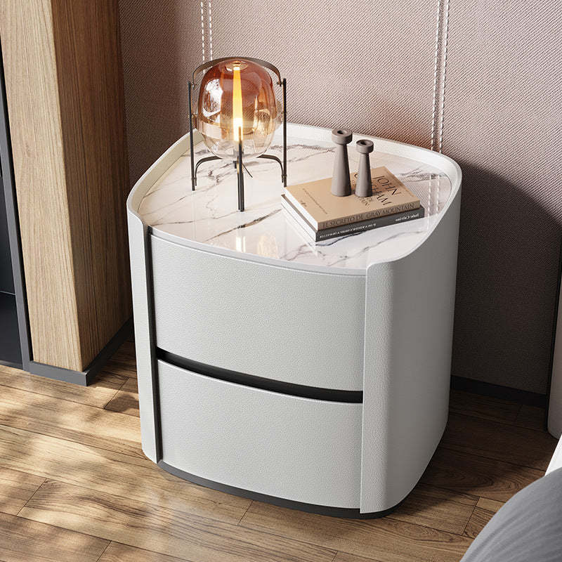 Minimalist Sintered Stone 2-Drawer Nightstand — Gray + White