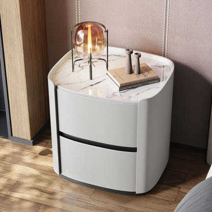 Minimalist Sintered Stone 2-Drawer Nightstand — Gray + White