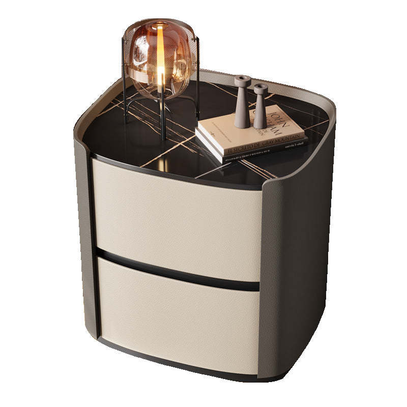 Minimalist Sintered Stone 2-Drawer Nightstand — Black