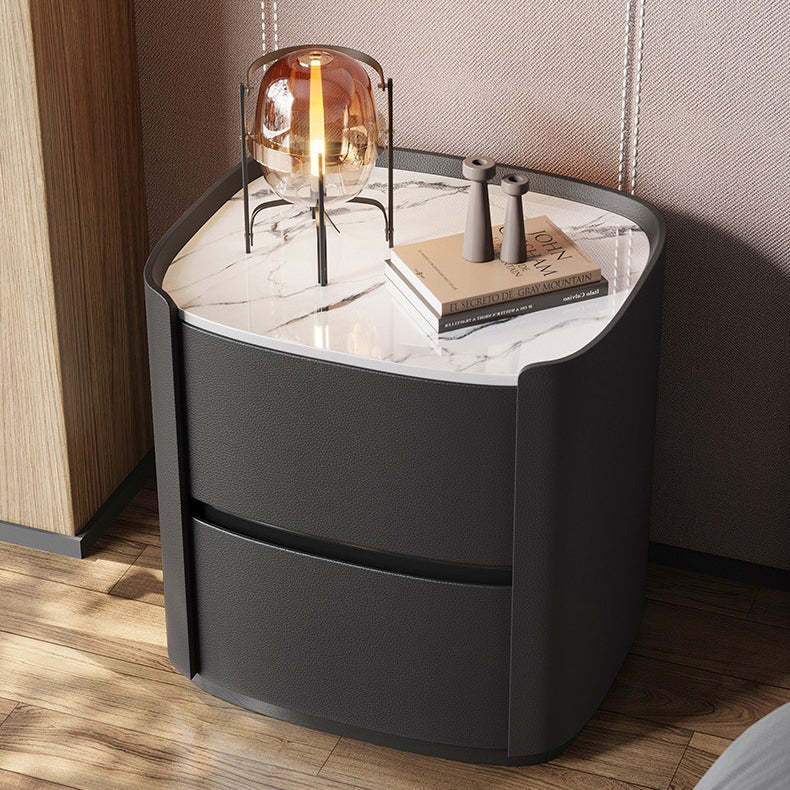 Minimalist Sintered Stone 2-Drawer Nightstand — Champagne Color