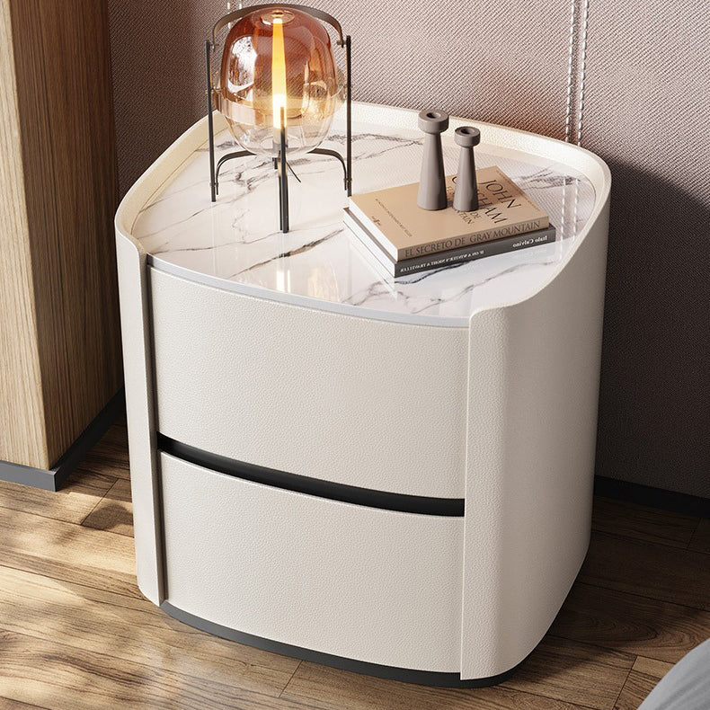 Minimalist Sintered Stone 2-Drawer Nightstand — White
