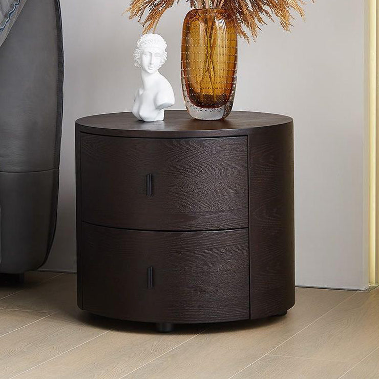 Minimalist Solid Wood Round 2-Drawer Nightstand