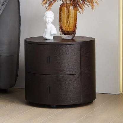 Minimalist Solid Wood Round 2-Drawer Nightstand