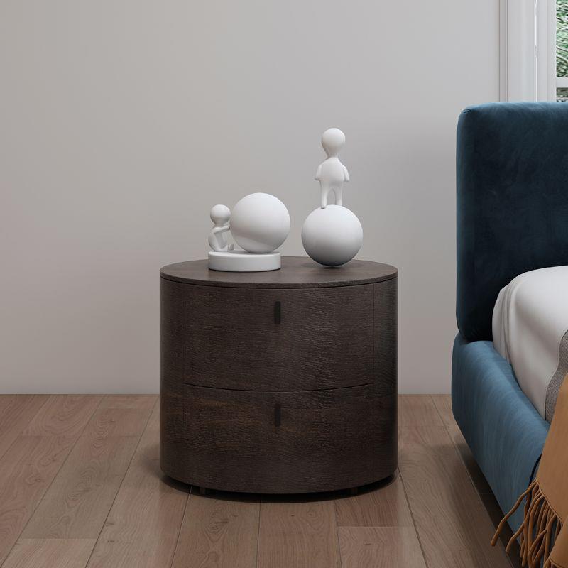 Minimalist Solid Wood Round 2-Drawer Nightstand — Gray-Black