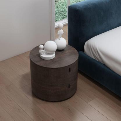 Minimalist Solid Wood Round 2-Drawer Nightstand