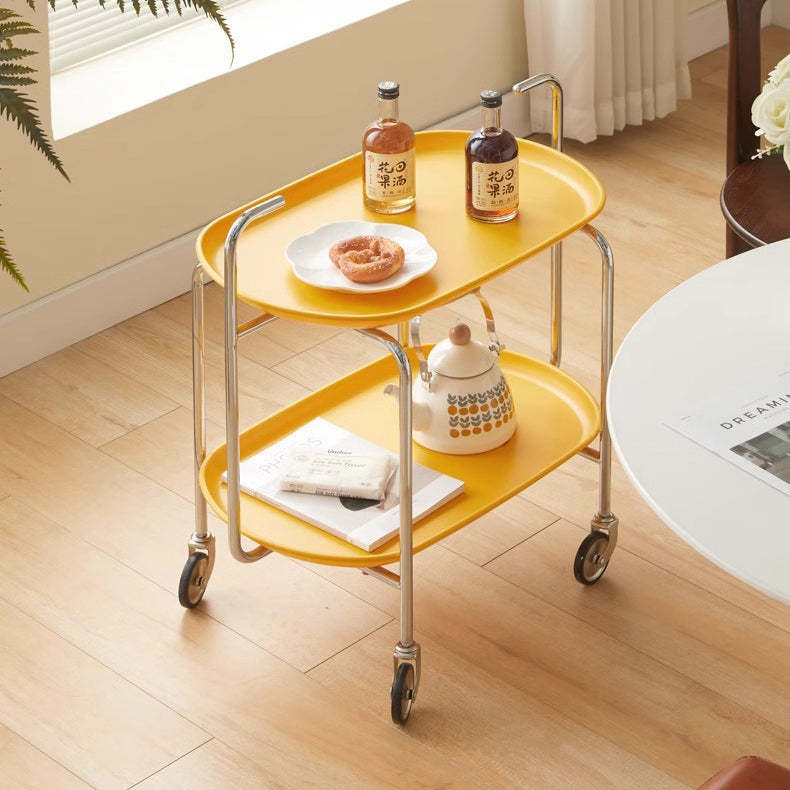 Scandinavian Carbon Steel Oval 2-Tier End Table — Yellow