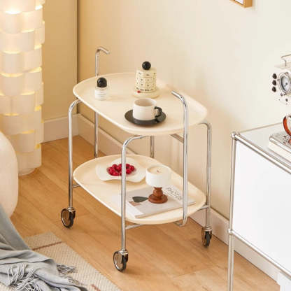 Scandinavian Carbon Steel Oval 2-Tier End Table