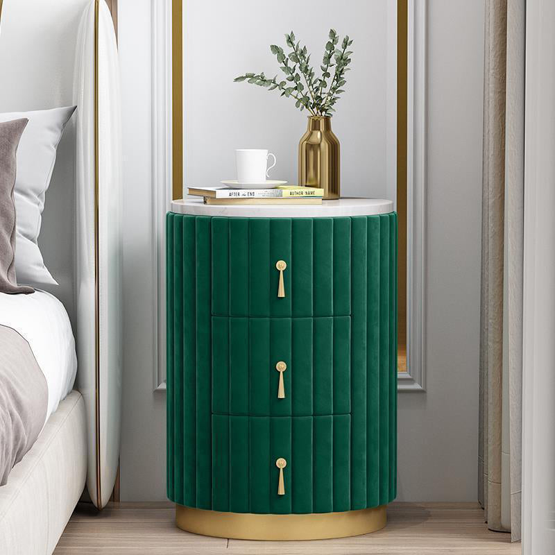 Minimalist Velvet Marble Iron Round Pleated Nightstand