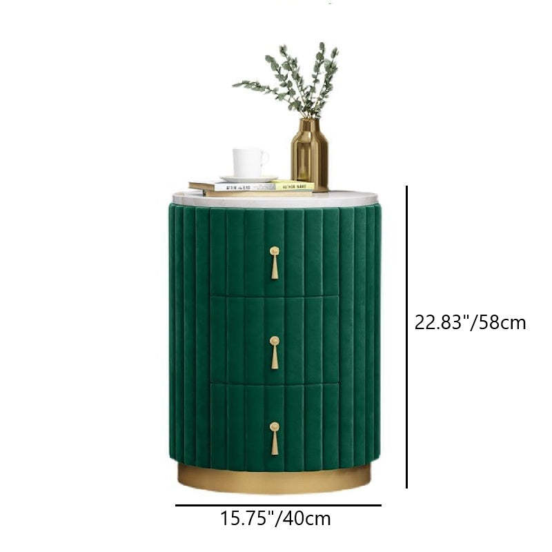 Minimalist Velvet Marble Iron Round Pleated Nightstand