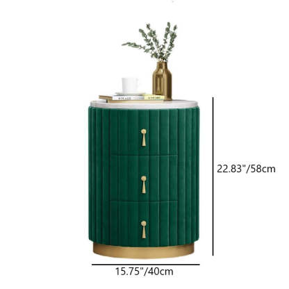 Minimalist Velvet Marble Iron Round Pleated Nightstand