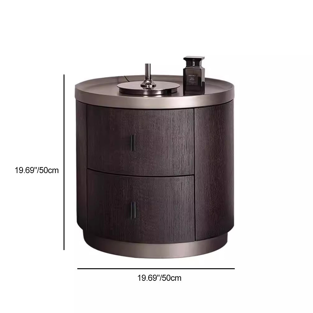 Minimalist Solid Wood Metal Round Cylindrical Nightstand