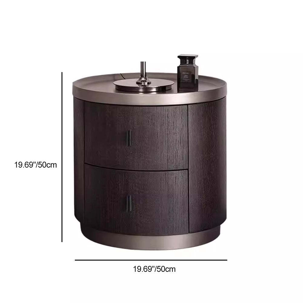 Minimalist Solid Wood Metal Round Cylindrical Nightstand