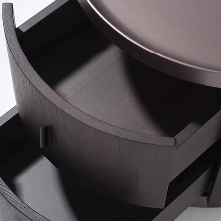Minimalist Solid Wood Metal Round Cylindrical Nightstand