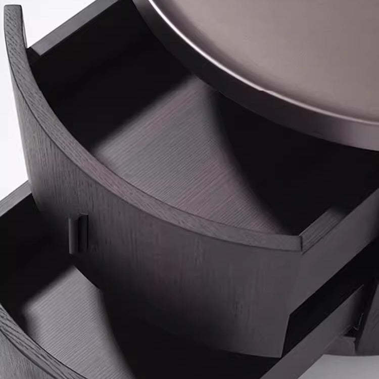 Minimalist Solid Wood Metal Round Cylindrical Nightstand
