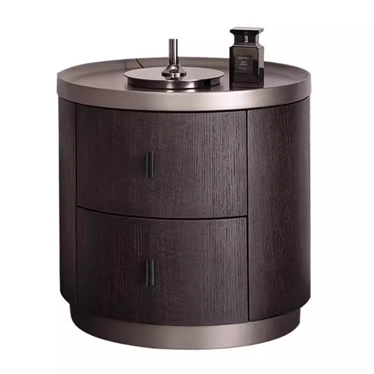 Minimalist Solid Wood Metal Round Cylindrical Nightstand