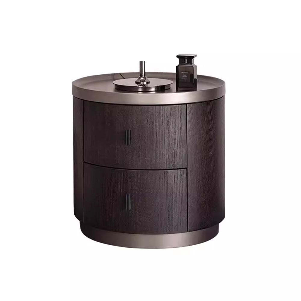 Minimalist Solid Wood Metal Round Cylindrical Nightstand