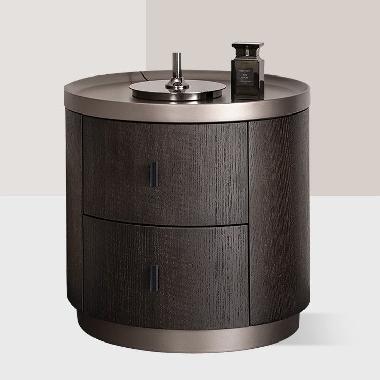 Minimalist Solid Wood Metal Round Cylindrical Nightstand