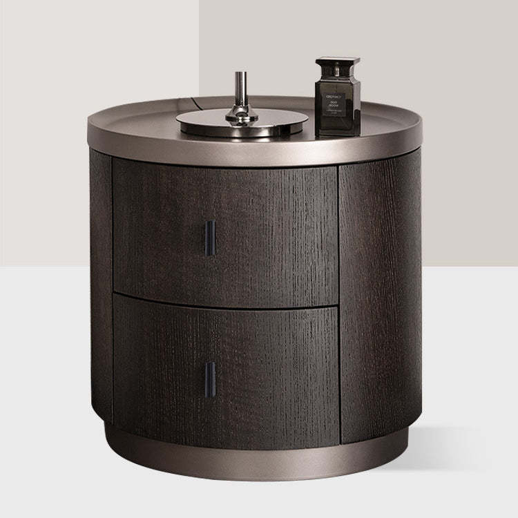 Minimalist Solid Wood Metal Round Cylindrical Nightstand