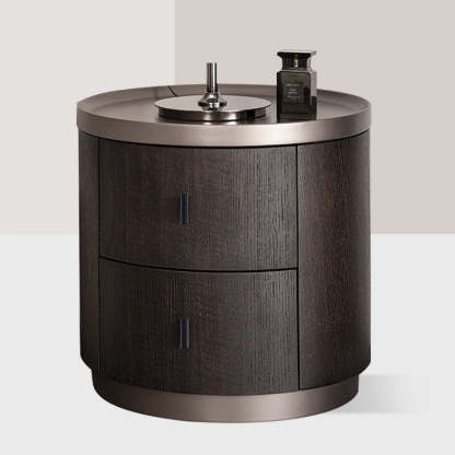 Minimalist Solid Wood Metal Round Cylindrical Nightstand